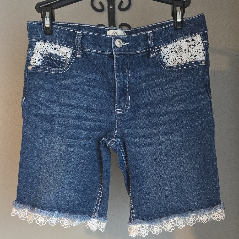 Jordache Blue Denim Shorts with White Lace Size 14 Girls